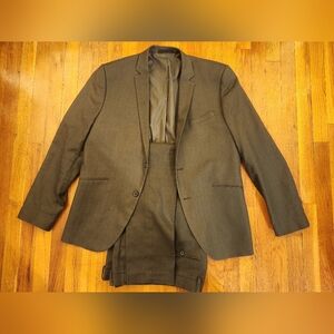 Primark Olive Green Men's Linen & Cotton Slim Cut Single Breasted Suit Size 46R